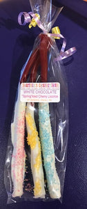 White Chocolate Dipped Licorice with Sprinkles